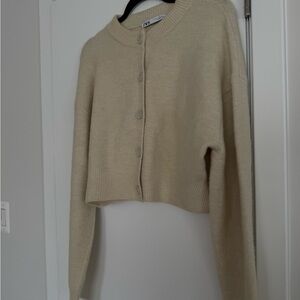 Zara Cream Cropped Cardigan Sweater